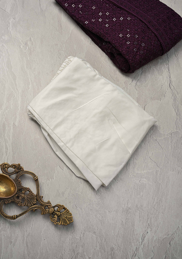 Plum Chikankari Kurta with Sequins and Pajama Set for Men | Made to Order