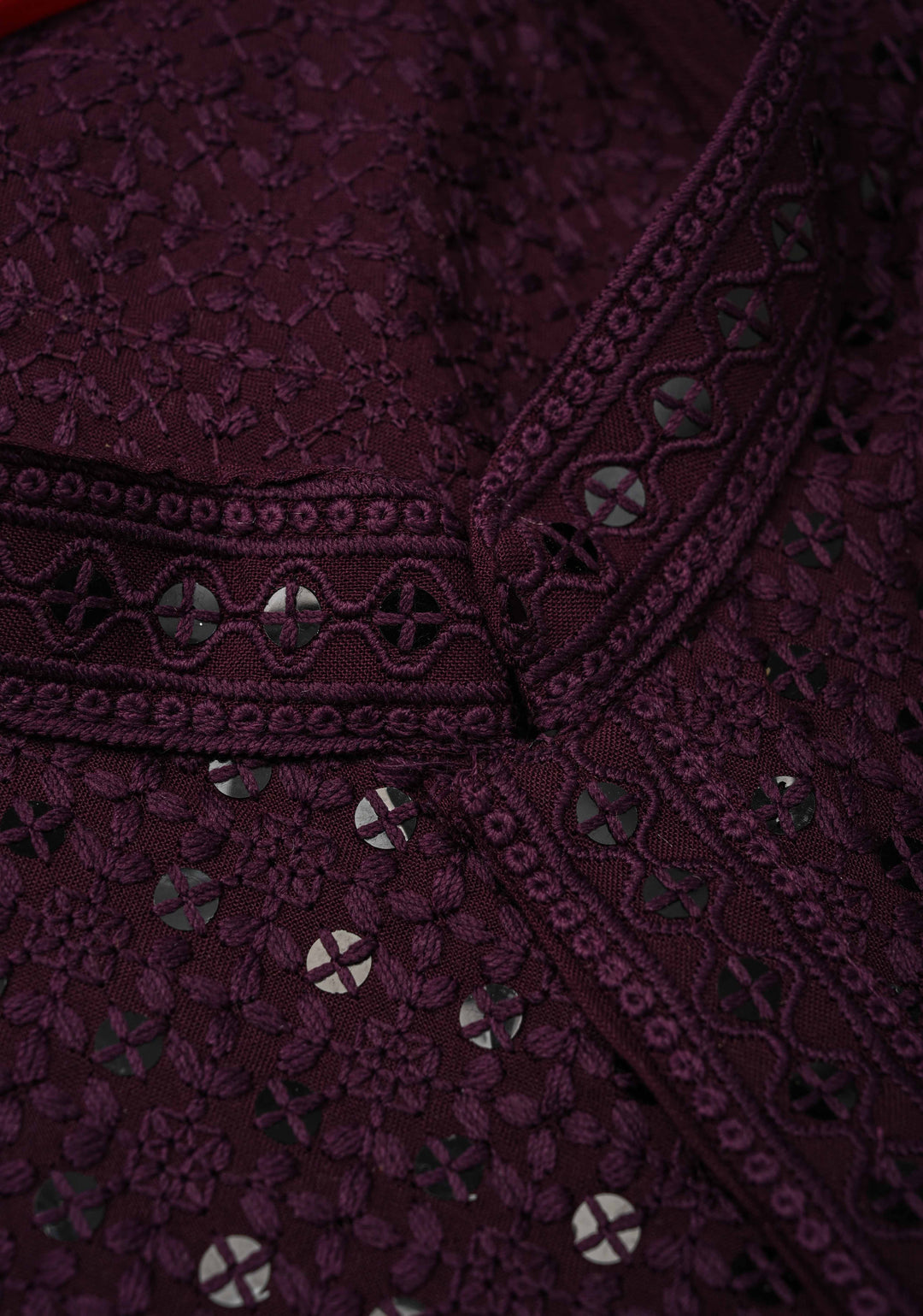 Plum Chikankari Kurta with Sequins and Pajama Set for Men | Made to Order