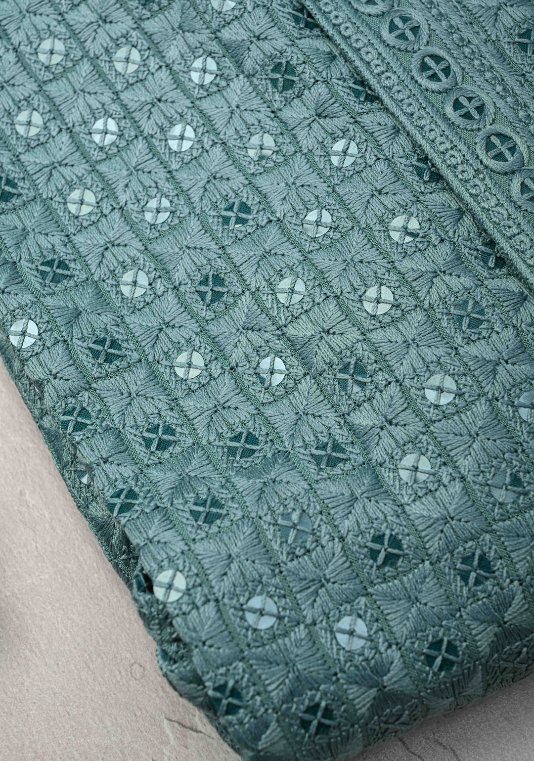 Dusty Teal Chikankari Kurta with Sequins and Pajama Set for Men | Made to Order