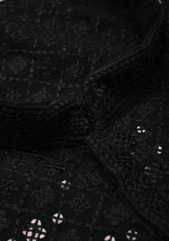 Black Chikankari Kurta with Sequins and Pajama Set for Men | Made to Order