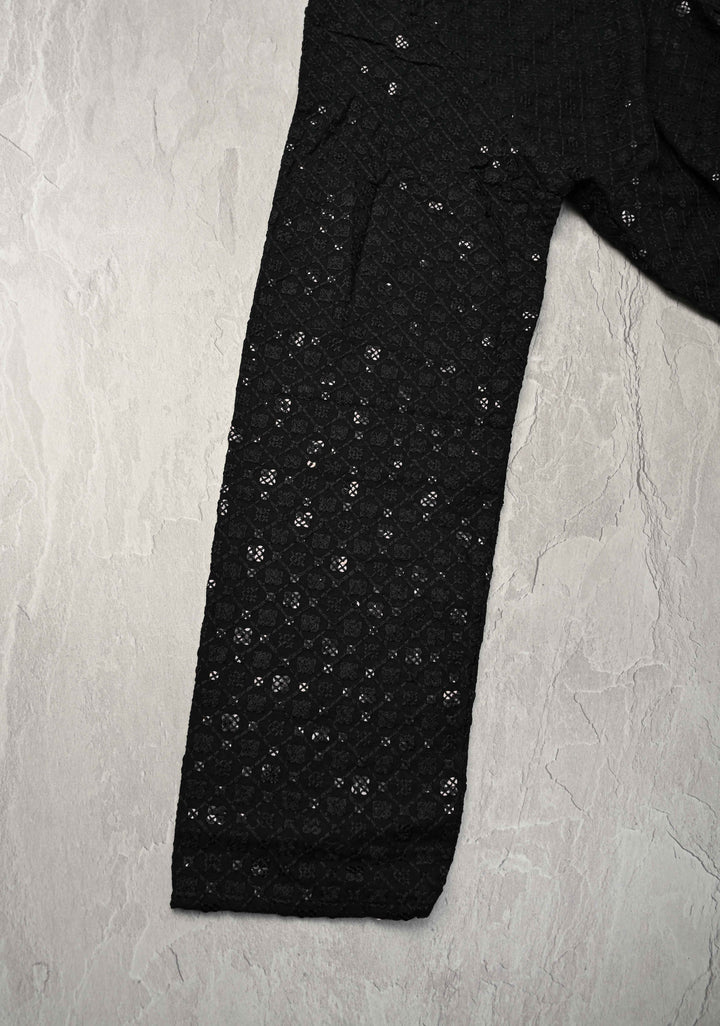 Black Chikankari Kurta with Sequins and Pajama Set for Men | Made to Order