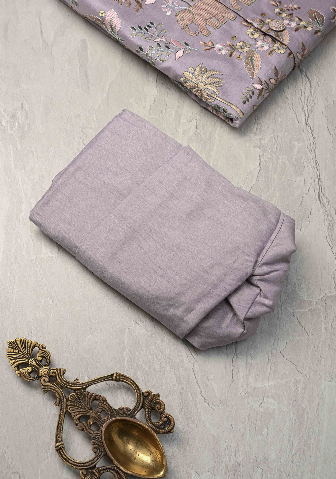 Dusty Lavender Kurta with Floral and Elephant Embroidery Pajama Set for Men | Made to Order