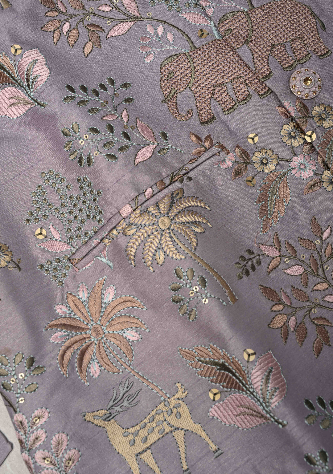 Dusty Lavender Kurta with Floral and Elephant Embroidery Pajama Set for Men | Made to Order