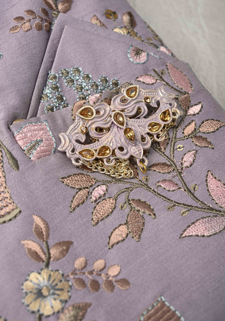 Dusty Lavender Kurta with Floral and Elephant Embroidery Pajama Set for Men | Made to Order
