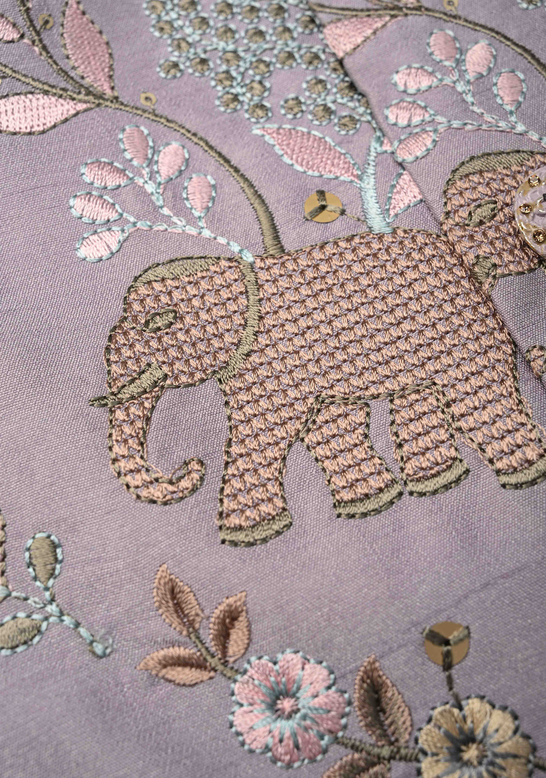 Dusty Lavender Kurta with Floral and Elephant Embroidery Pajama Set for Men | Made to Order