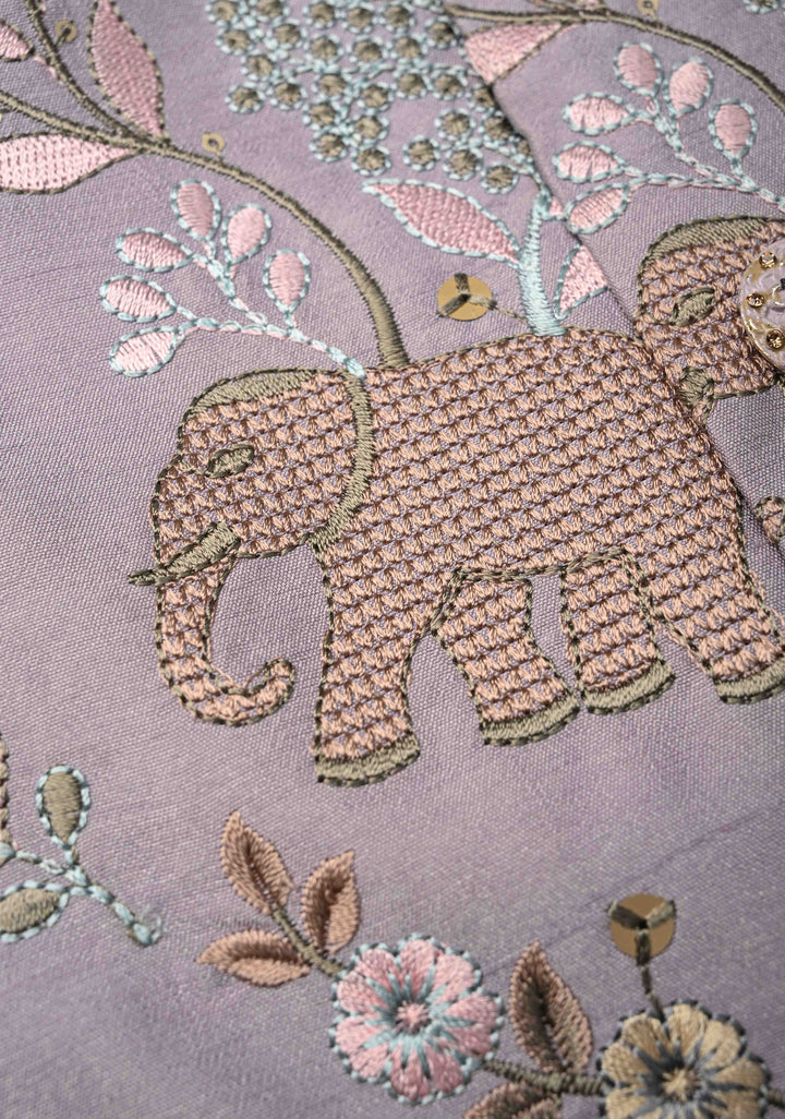 Dusty Lavender Kurta with Floral and Elephant Embroidery Pajama Set for Men | Made to Order