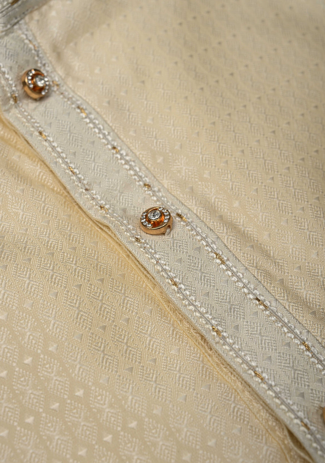 Off White Kurta with Brocade and Pajama Set for Men | Made to Order