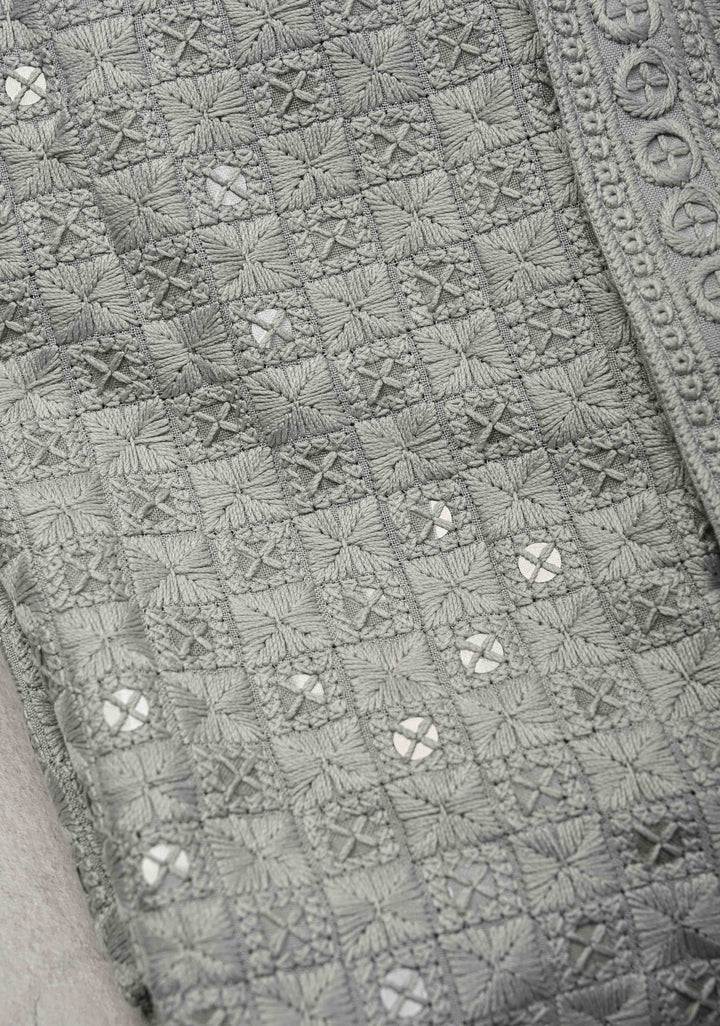 Men's Chikankari Embroidered Grey Kurta and Pajama Set  | Made to Order