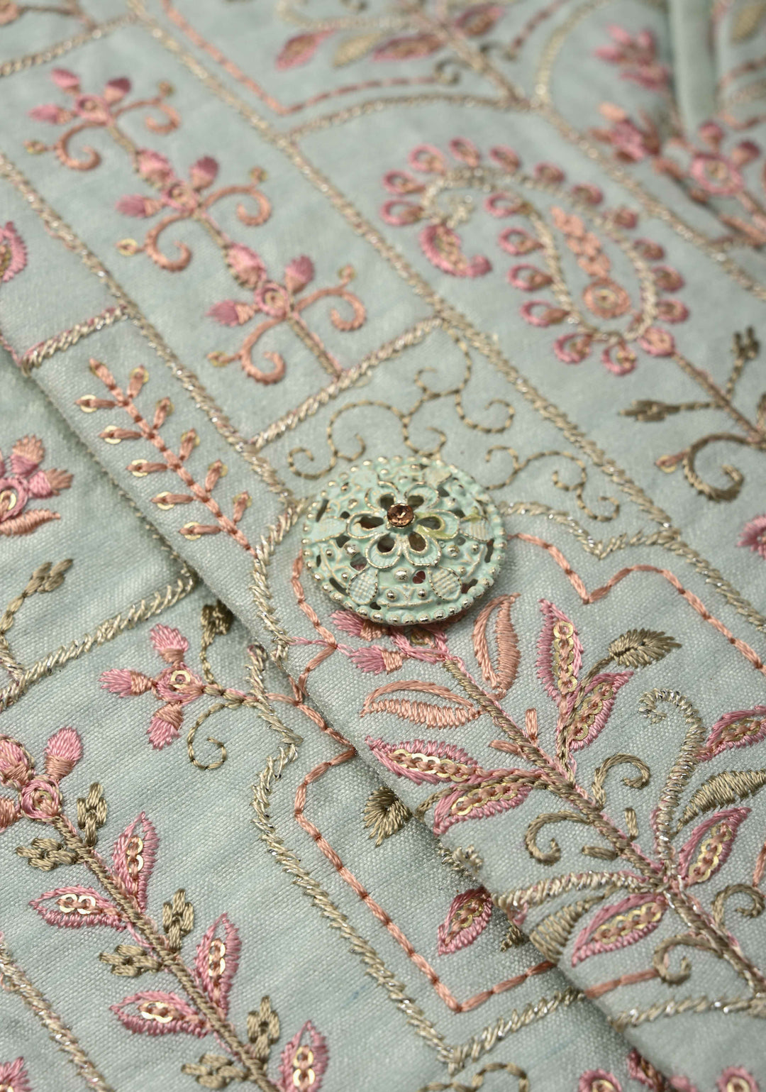 Men's Mint Green Kurta with Embroidered Nehru Jacket and Pajama Set  | Made to Order