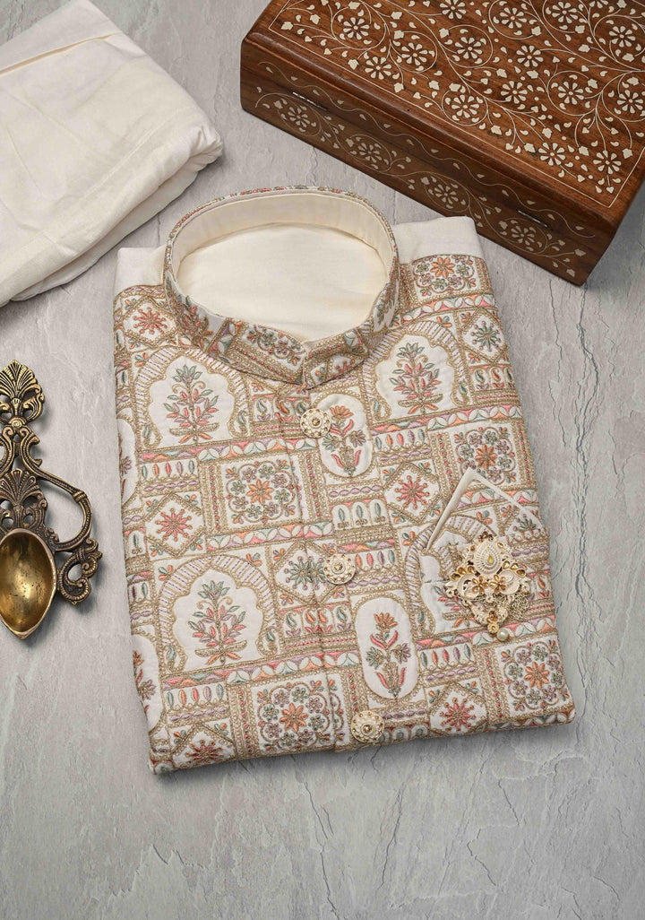 Men's White Kurta with Embroidered Nehru Jacket Kurta with Pajama Set  | Made to Order