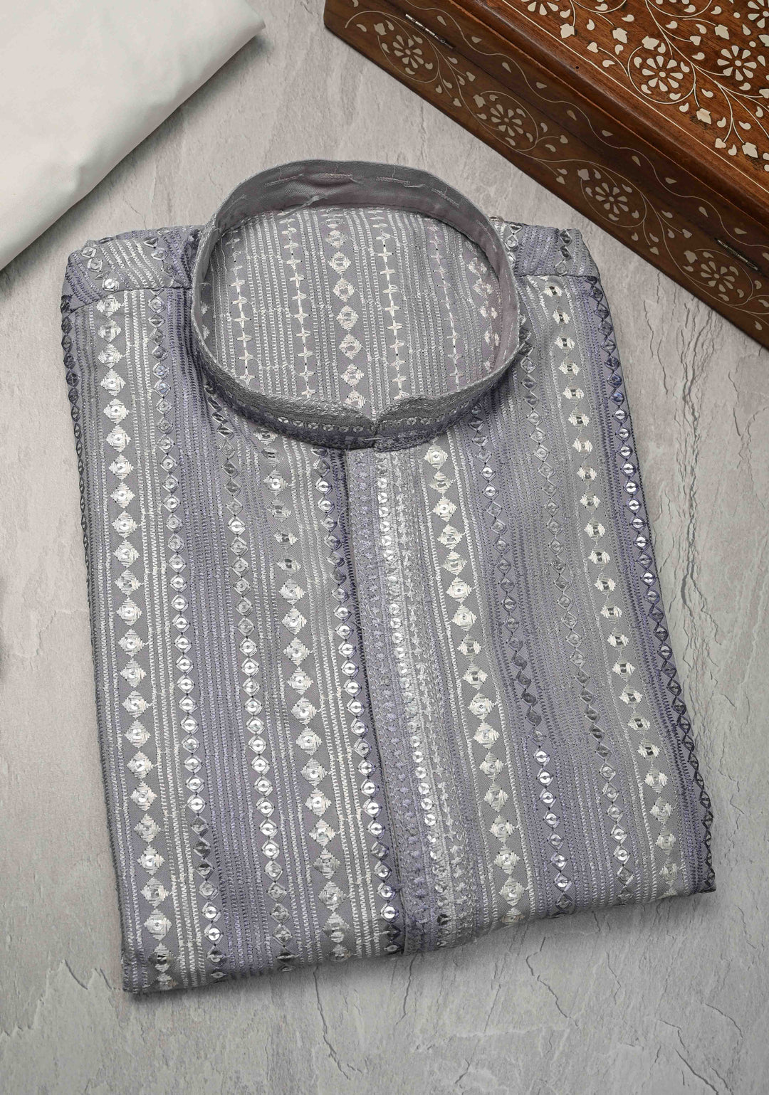 Dusty Lilac Kurta with Brocade and Sequins Pajama Set for Men | Made to Order
