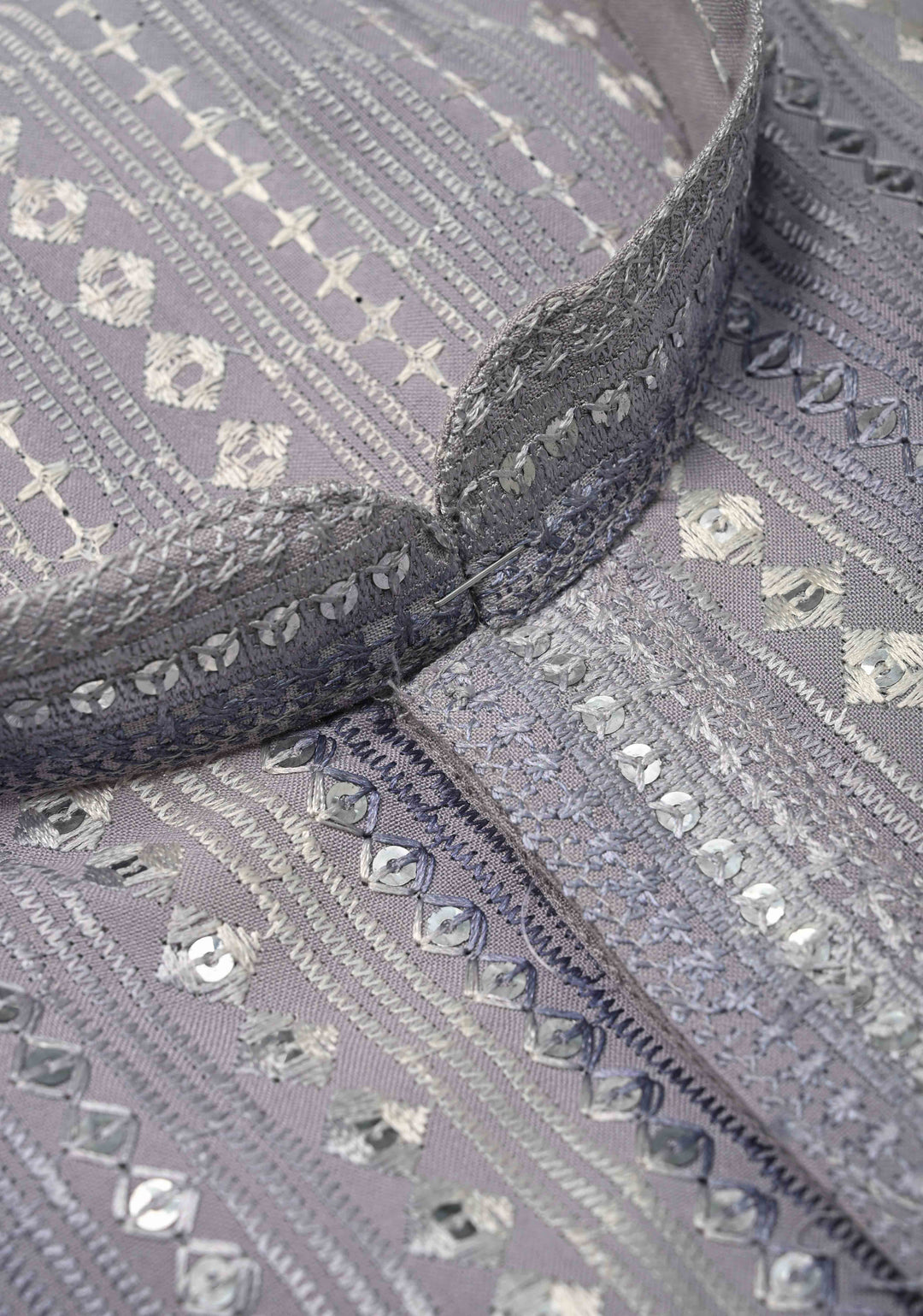 Dusty Lilac Kurta with Brocade and Sequins Pajama Set for Men | Made to Order