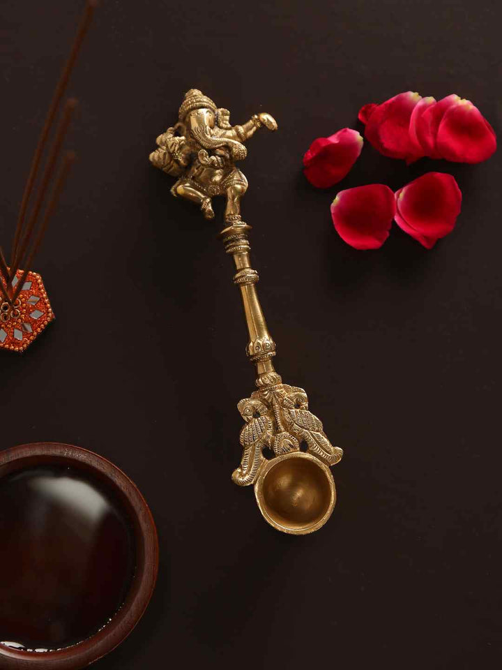 Brass Spoon - Ganesha Havan Spoon In Brass | SHOBITAM