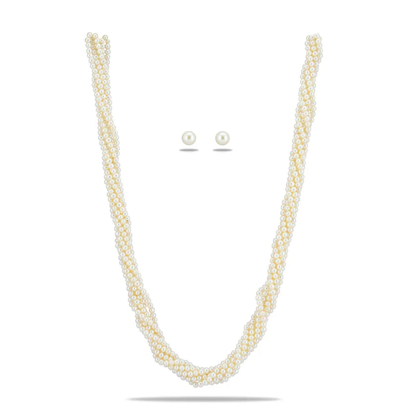 3.0-4.0mm White Round Freshwater Pearl Necklace Set - AAA Quality | SHOBITAM