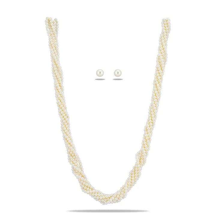 3.0-4.0mm White Round Freshwater Pearl Necklace Set - AAA Quality | SHOBITAM