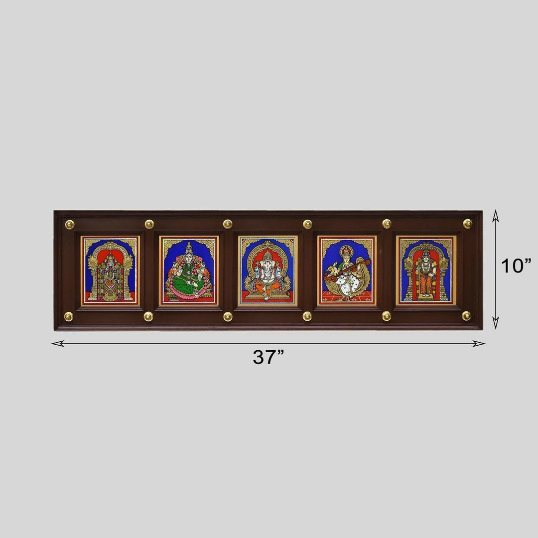 GLASS PAINTING BALAJI LAKSHMI GANESHA SARASWATHI MURGAN WITH PANEL 11*37*2 | SHOBITAM