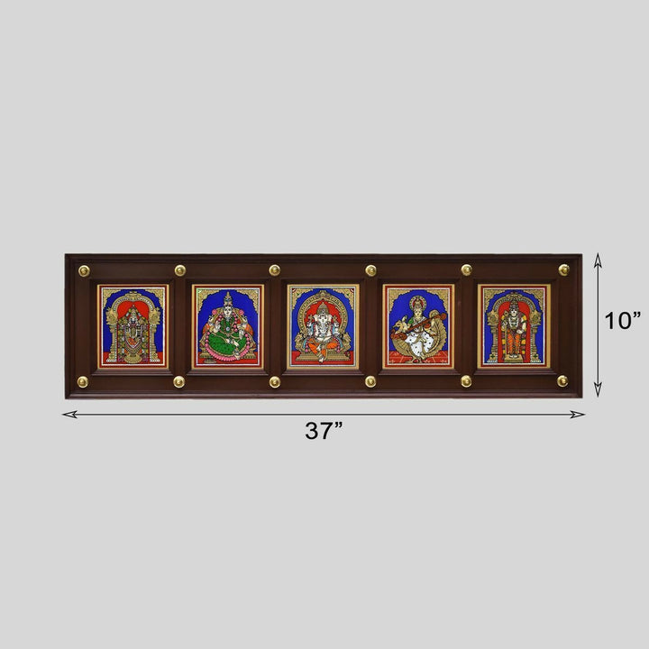 GLASS PAINTING BALAJI LAKSHMI GANESHA SARASWATHI MURGAN WITH PANEL 11*37*2 | SHOBITAM