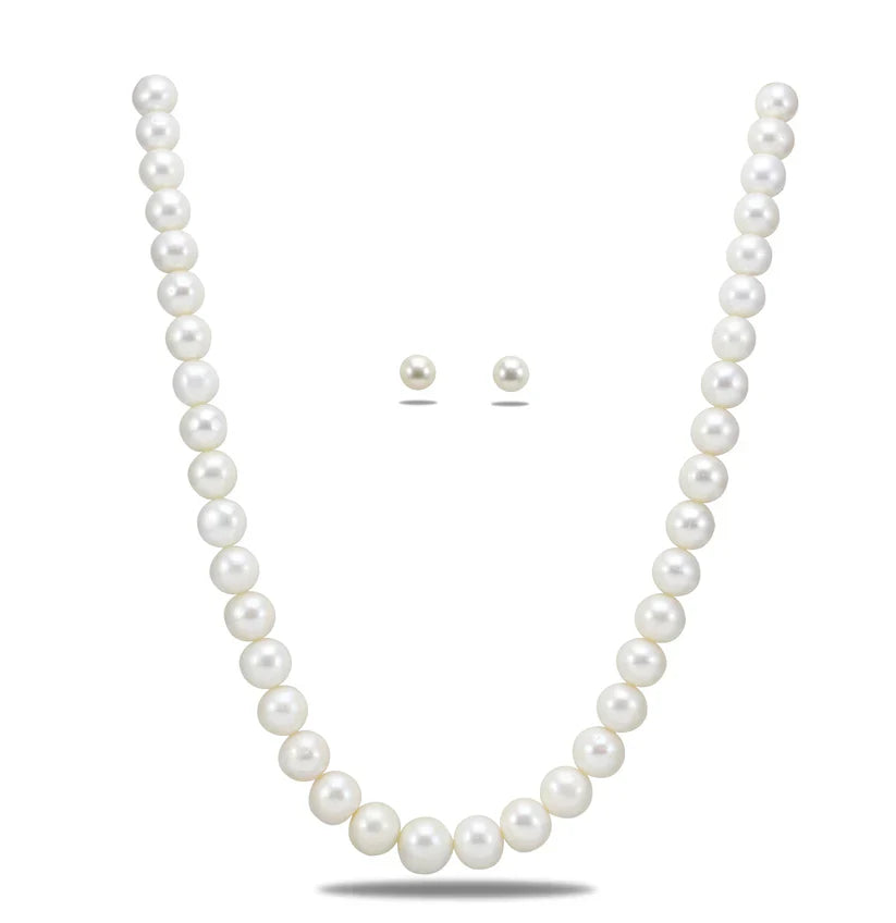 10.0-11.0mm White Round Freshwater Pearl Necklace Set - AAA Quality | SHOBITAM