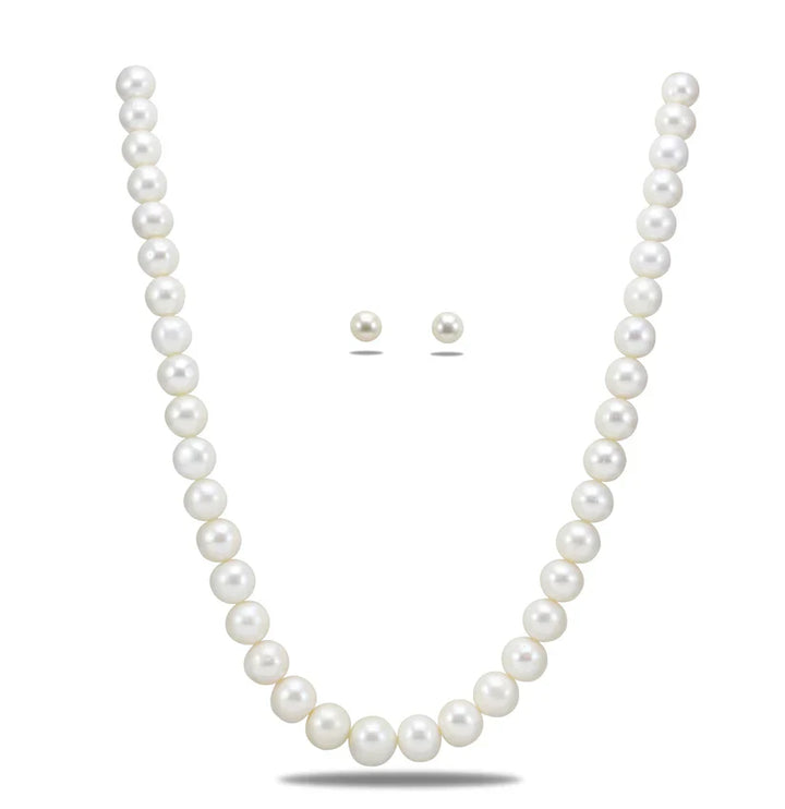 10.0-11.0mm White Round Freshwater Pearl Necklace Set - AAA Quality | SHOBITAM