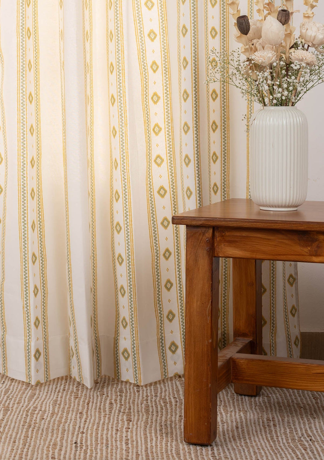 Echo Contemporary Geometric 100% cotton curtain for Living Room and Bedroom- Light Reduction - Yellow - Single Piece | SHOBITAM
