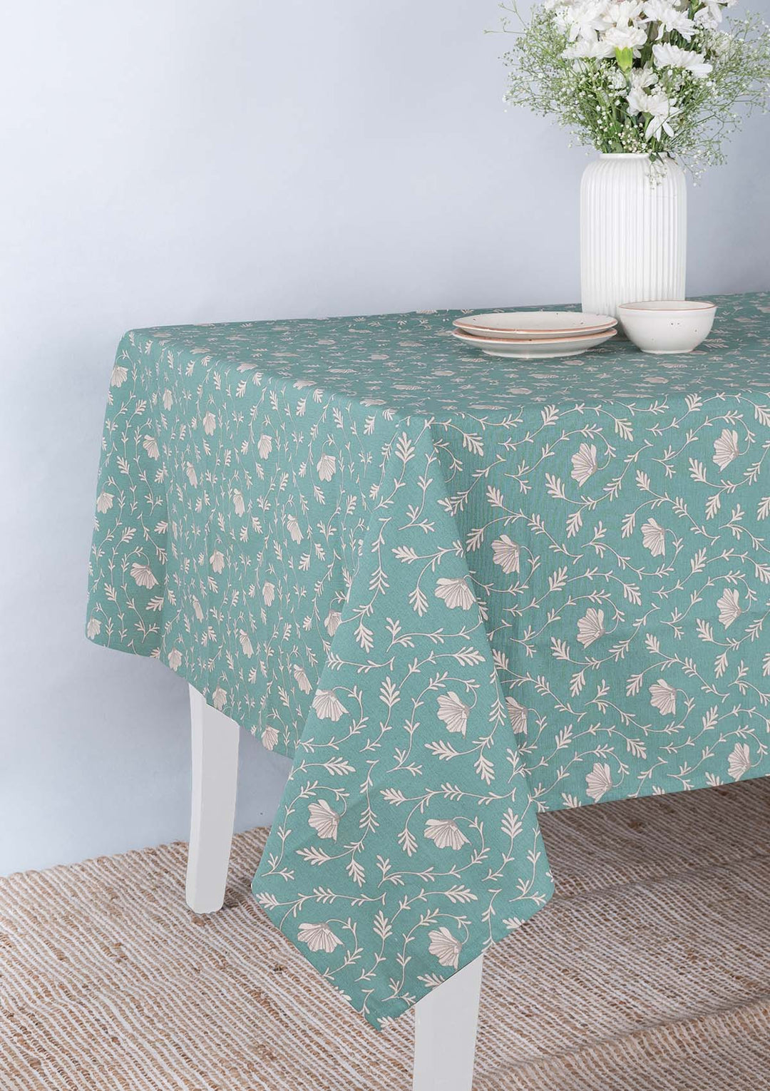 Eden Aqua blue Spill safe water-resistant coated cotton table cloth | SHOBITAM