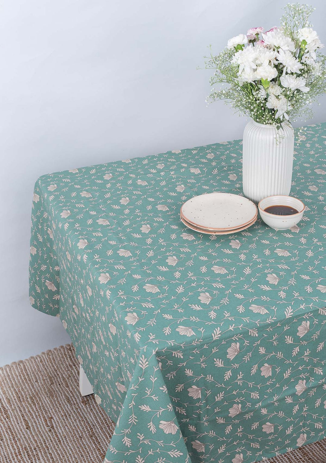 Eden Aqua blue Spill safe water-resistant coated cotton table cloth | SHOBITAM