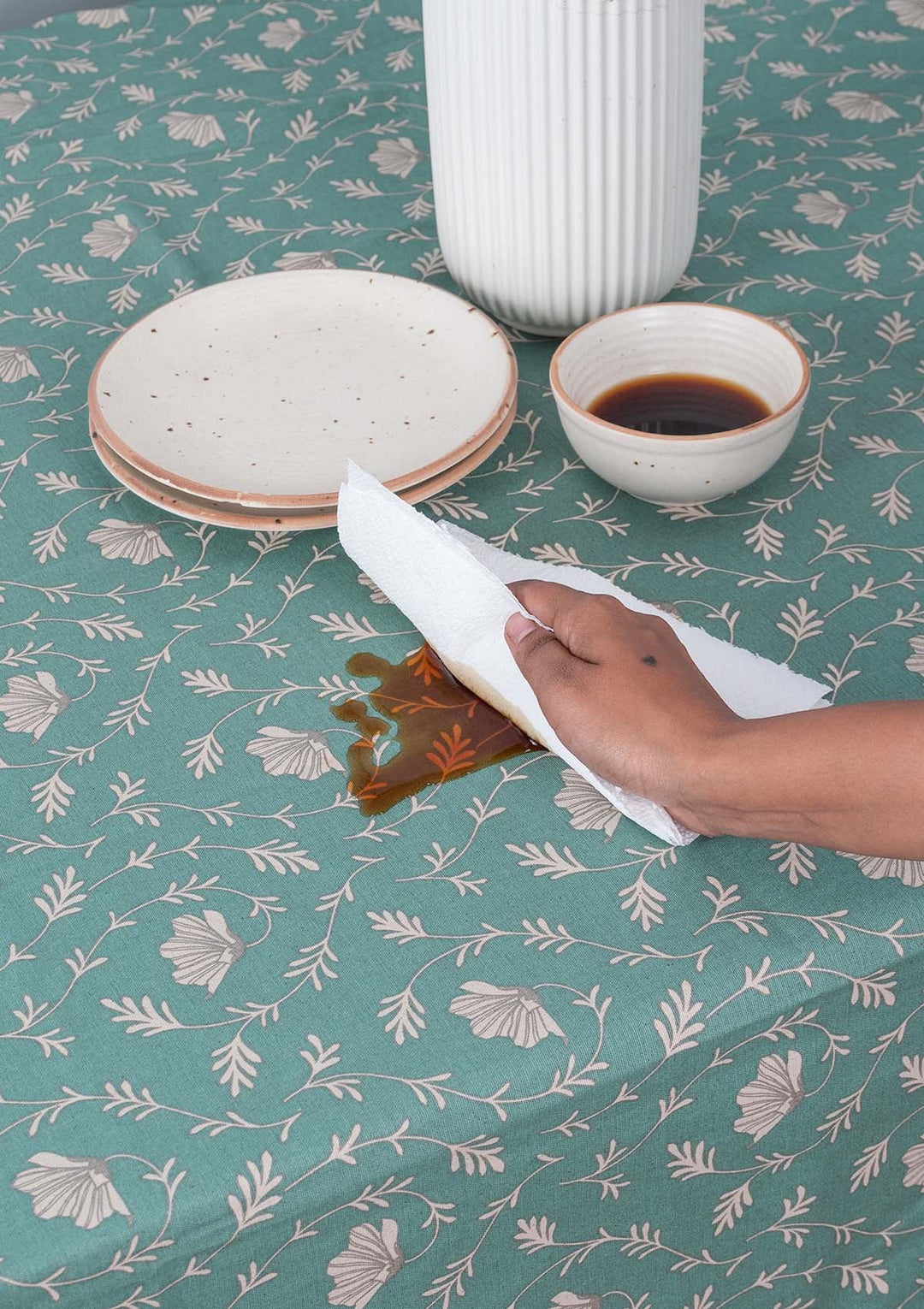 Eden Aqua blue Spill safe water-resistant coated cotton table cloth | SHOBITAM