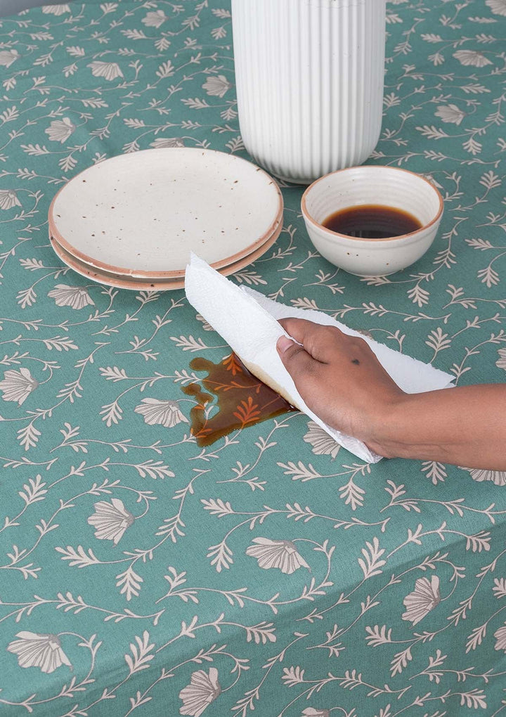 Eden Aqua blue Spill safe water-resistant coated cotton table cloth | SHOBITAM