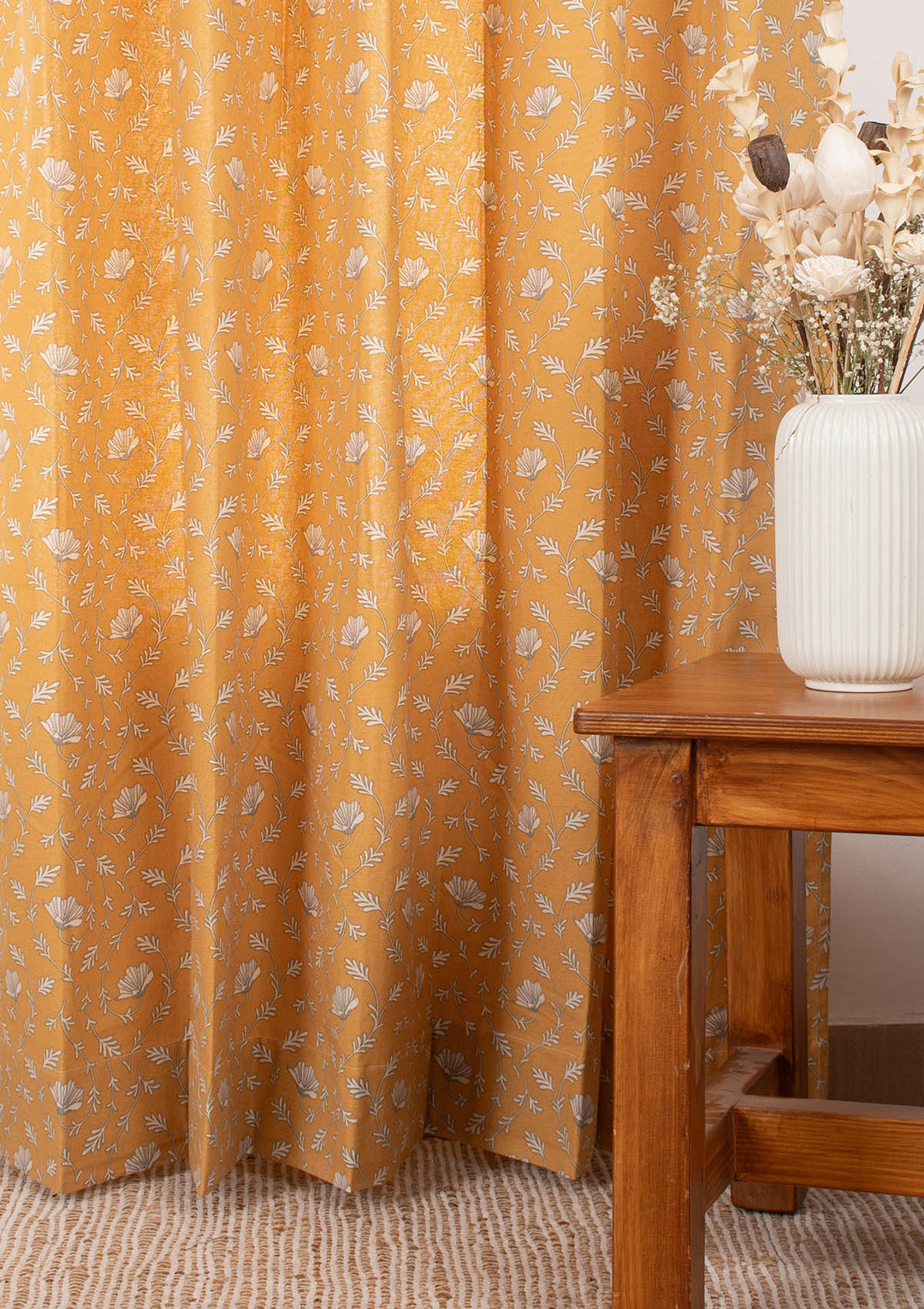 Eden mustard 100% cotton floral curtain for bed room - Room darkening - Single - Single Piece | SHOBITAM