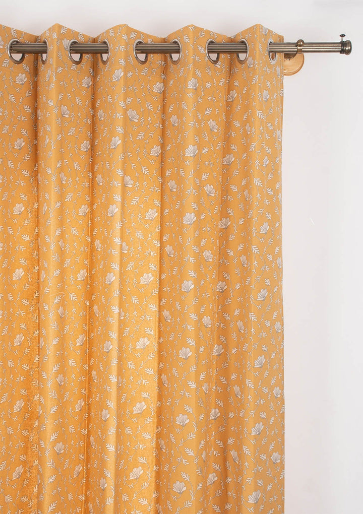 Eden mustard 100% cotton floral curtain for bed room - Room darkening - Single - Single Piece | SHOBITAM
