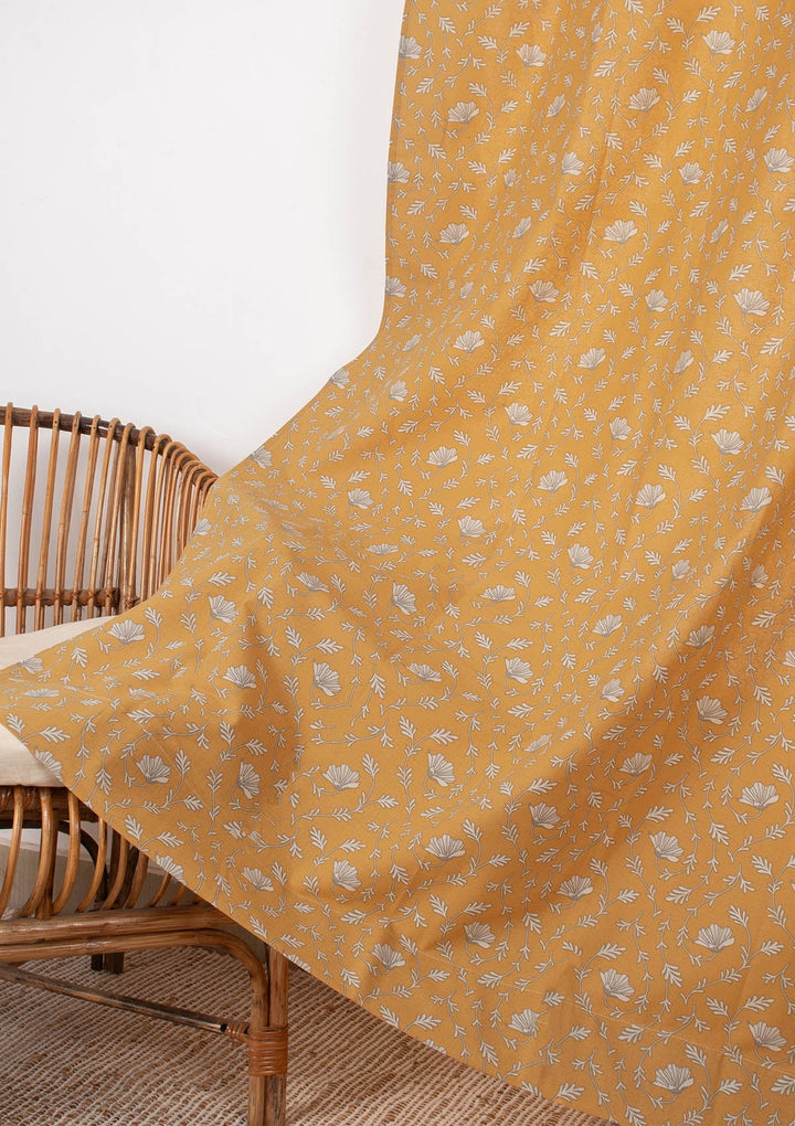 Eden mustard 100% cotton floral curtain for bed room - Room darkening - Single - Single Piece | SHOBITAM