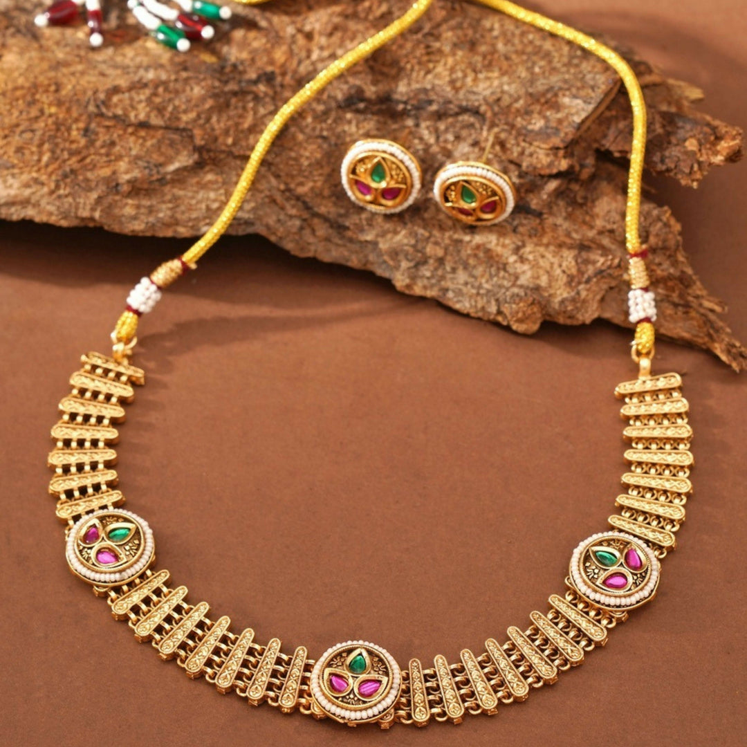 High Quality Antique Gold Plated Necklace Set | SHOBITAM