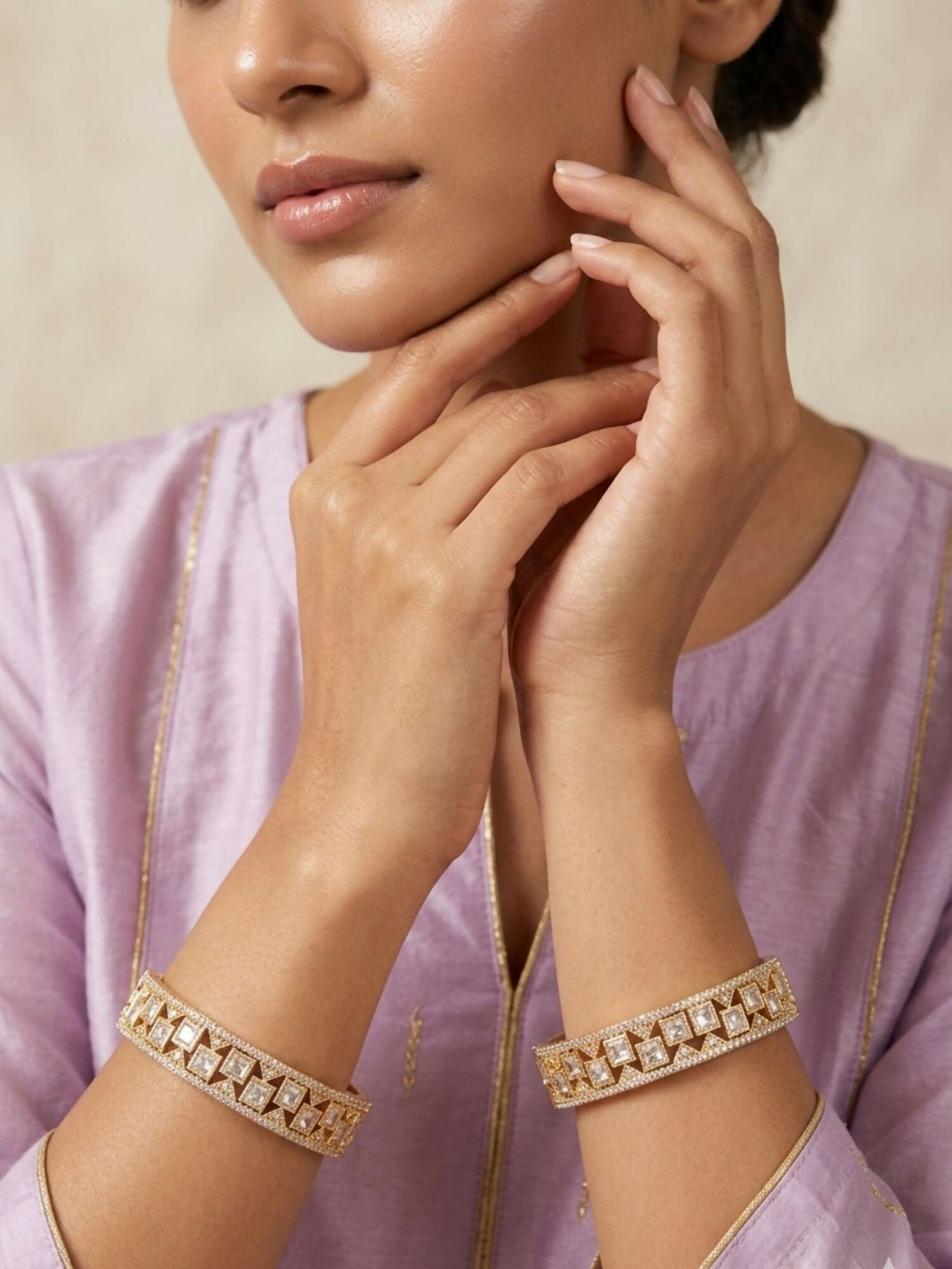 Gold Plated Polki Diamond Bangles | SHOBITAM
