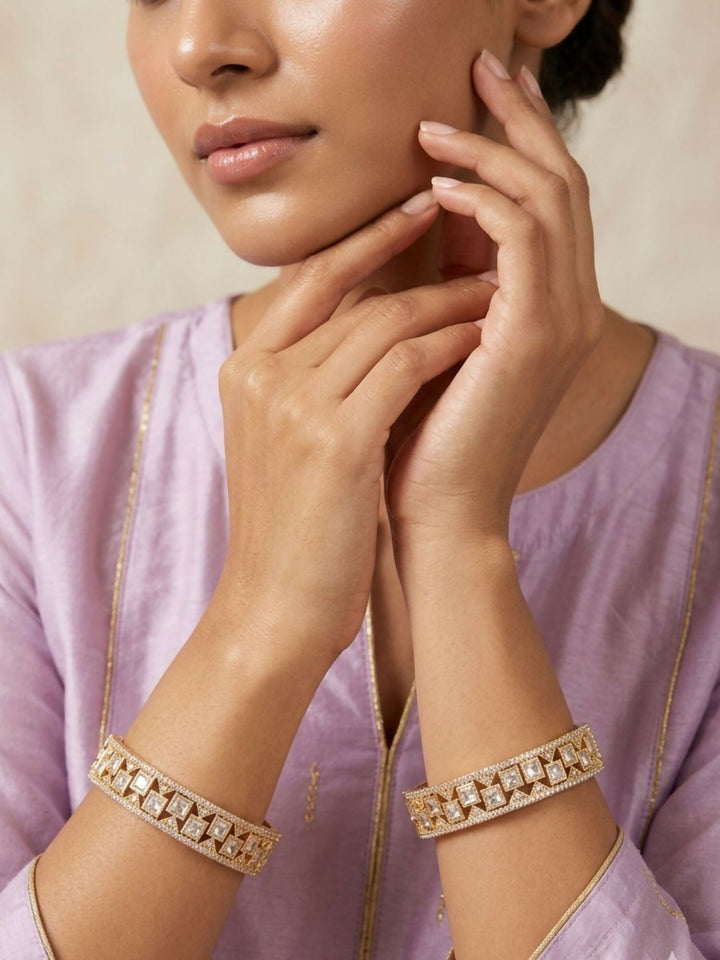 Gold Plated Polki Diamond Bangles | SHOBITAM