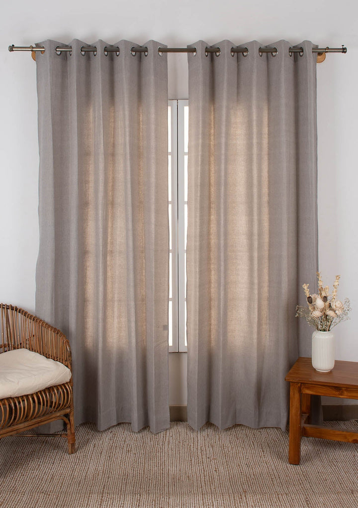 Elephant Grey Solid Linen Cotton Curtain for Living room and bedroom - Room darkening - Single Piece | SHOBITAM