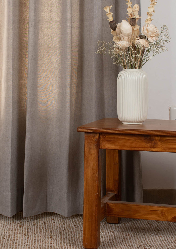 Elephant Grey Solid Linen Cotton Curtain for Living room and bedroom - Room darkening - Single Piece | SHOBITAM