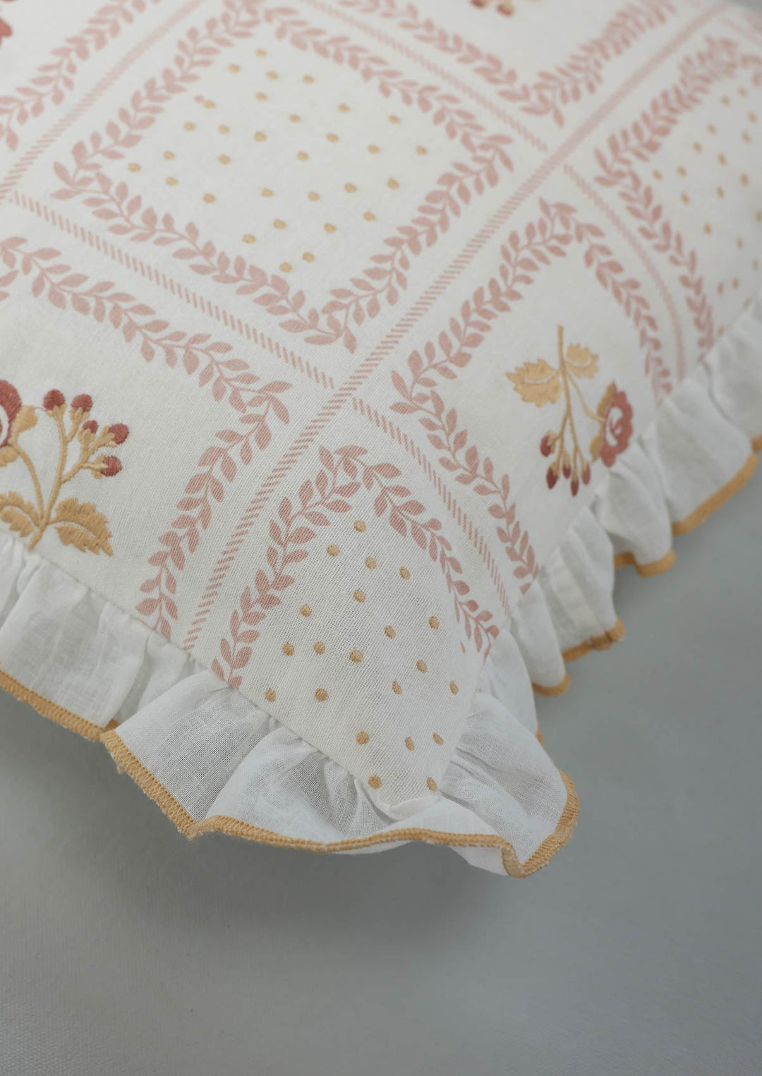 Elora Pink Embroidered 100% Cotton Cushion Cover For Sofa | SHOBITAM