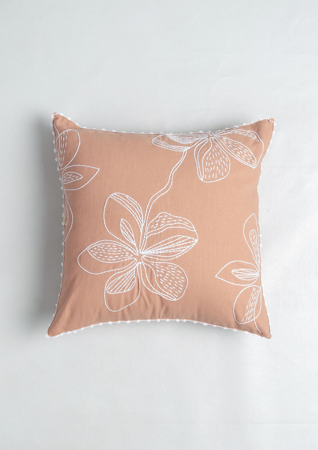 Embrose Floral Embroidered Rust Cushion Cover for Sofa– 100% Cotton 16" x 16" | SHOBITAM