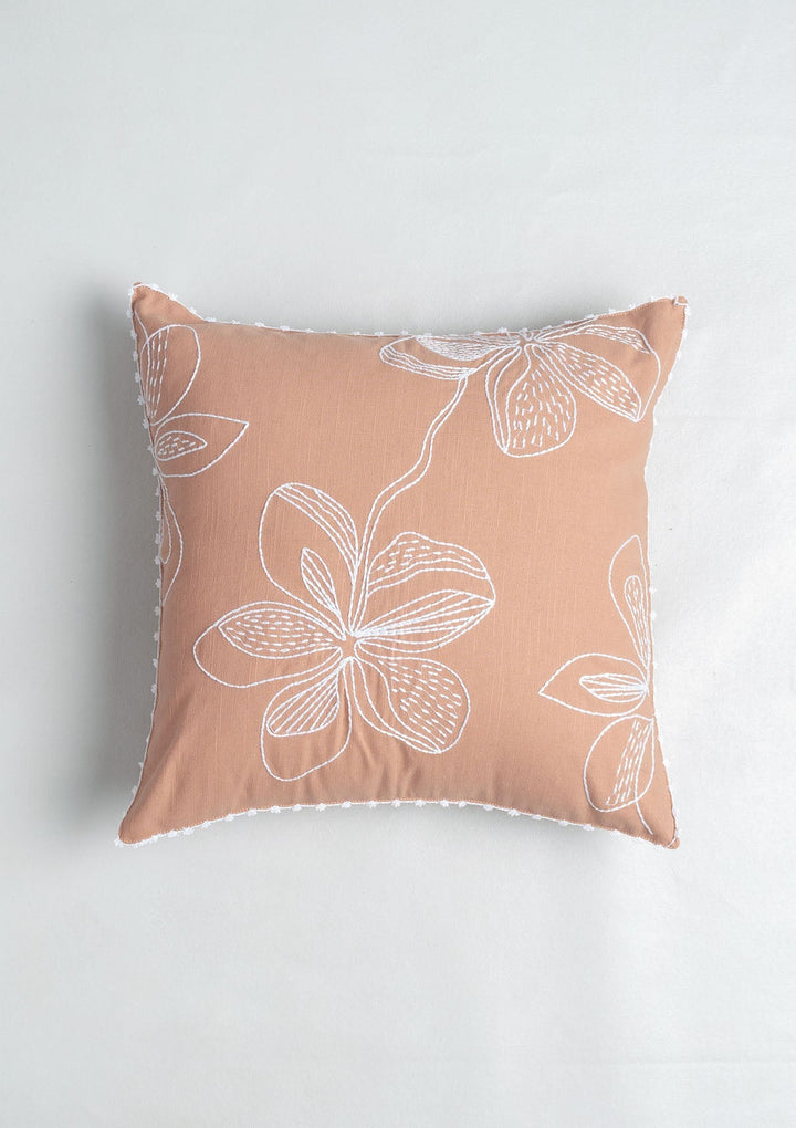 Embrose Floral Embroidered Rust Cushion Cover for Sofa– 100% Cotton 16" x 16" | SHOBITAM