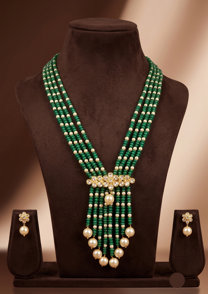Emerald Royale Semi-Precious Green Bead Multi-Layer Necklace | SHOBITAM
