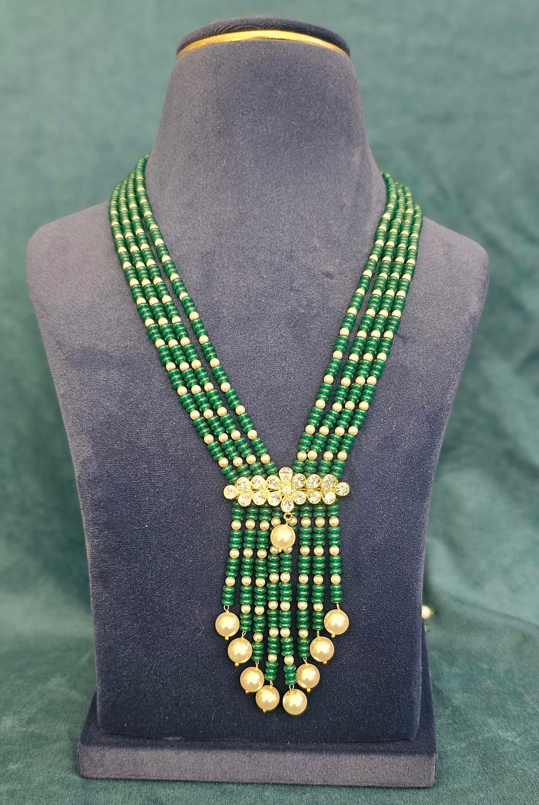 Emerald Royale Semi-Precious Green Bead Multi-Layer Necklace | SHOBITAM