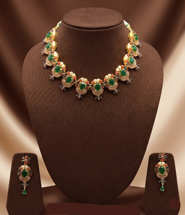 Emerald Ruby Pearl Designer Choker Set | SHOBITAM