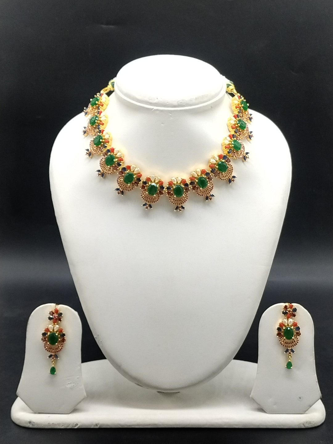 Emerald Ruby Pearl Designer Choker Set | SHOBITAM