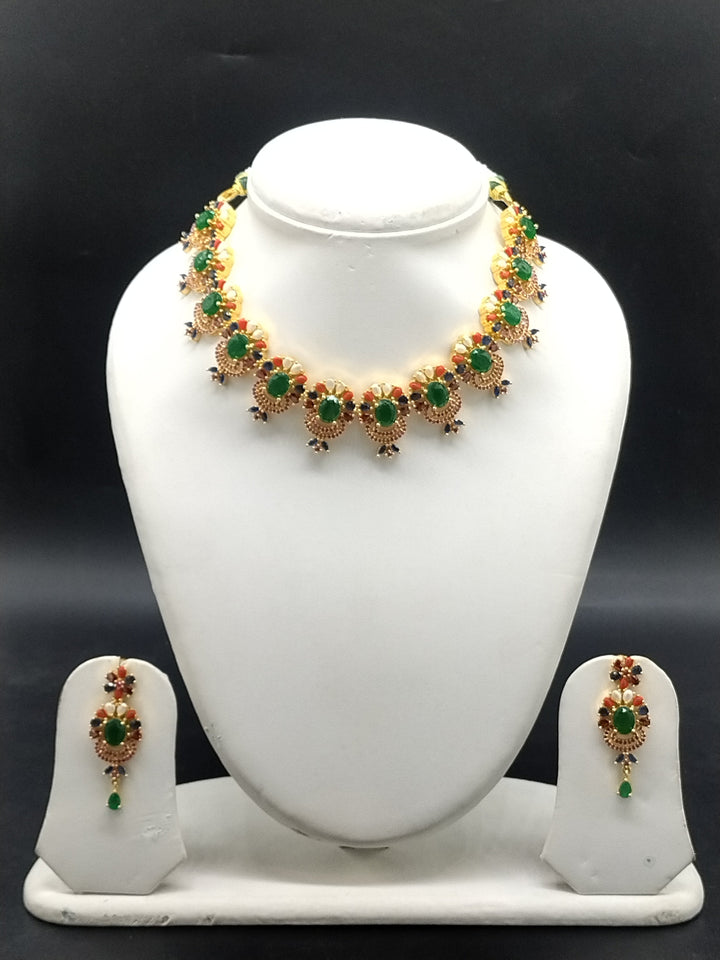 Emerald Ruby Pearl Designer Choker Set | SHOBITAM