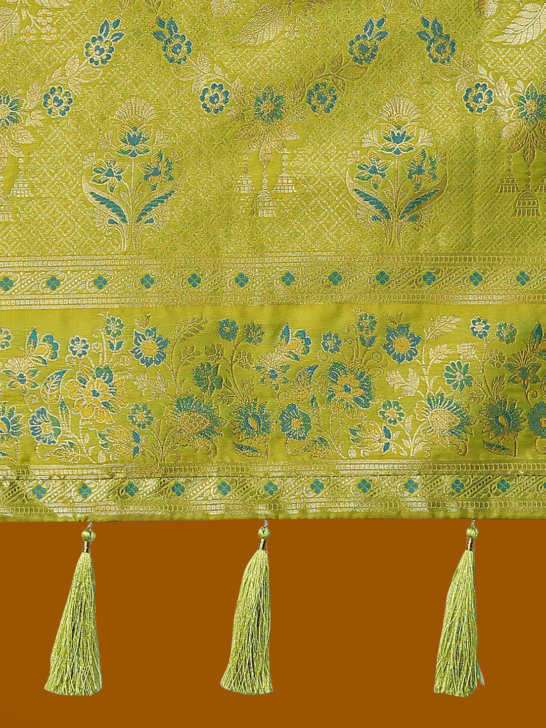 Pear Semi Banarasi Satin silk Saree With Zari Border And Butti Work | SHOBITAM