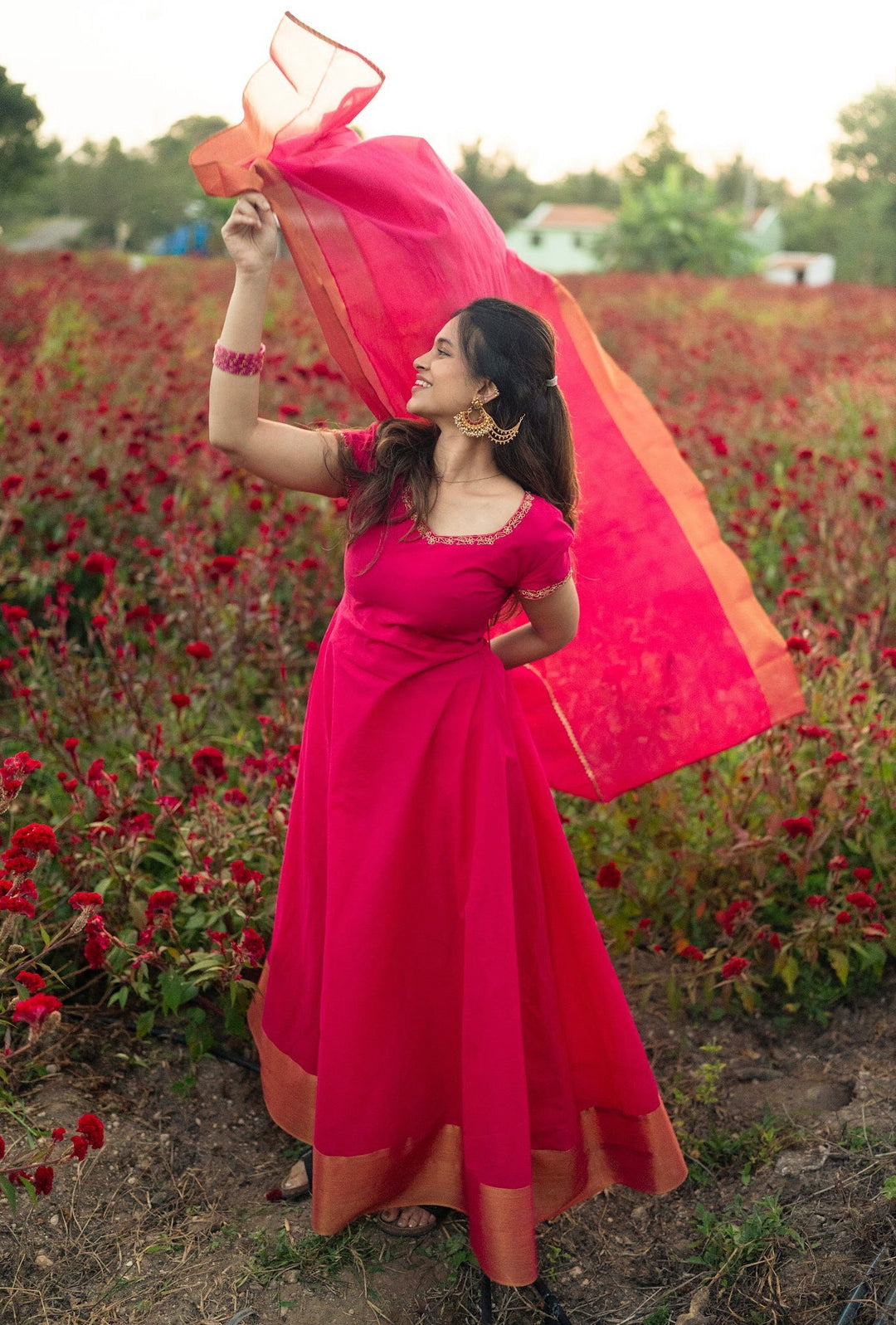 Poorva Anarkali & Dupatta – Festive Traditional Wear | South Indian Ethnic Wear Express | SHOBITAM