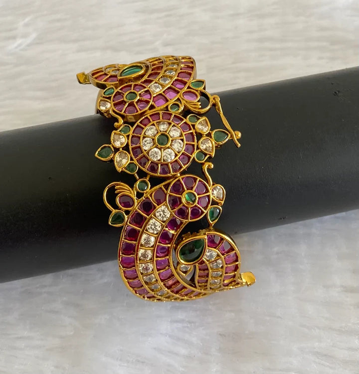 Matte Finish Kemp-Green-White Openable Peacock Kada / Bangle | SHOBITAM
