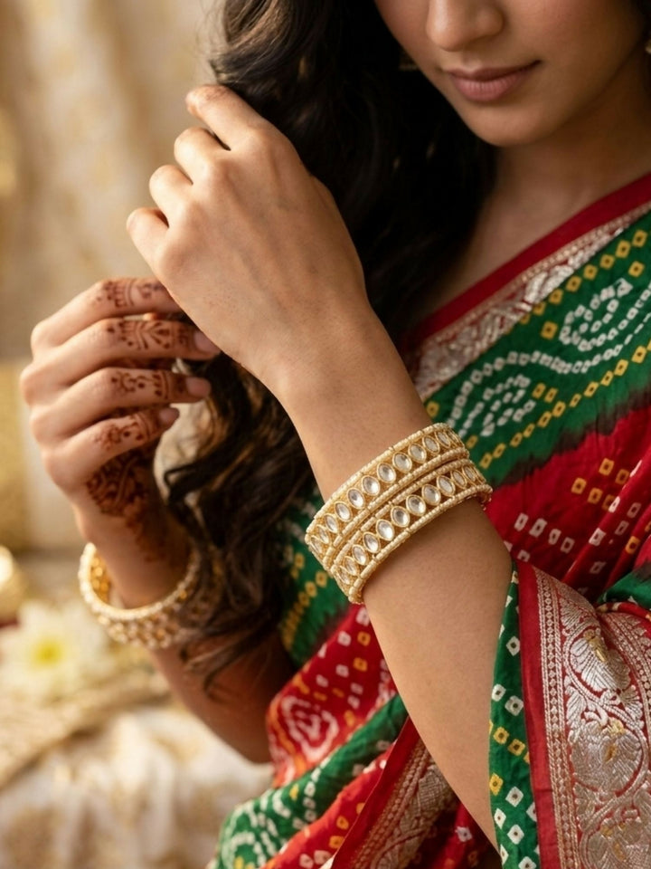 Gold Plated Silm Round Polki Bangles | SHOBITAM