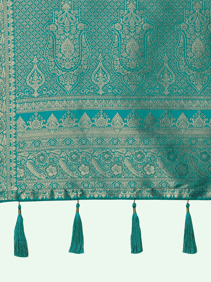 Purple Banarasi Semi Silk Saree With Traditional Paisley Weaves | SHOBITAM