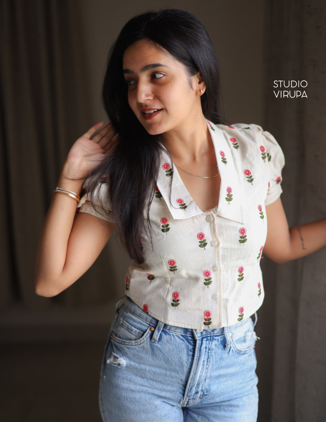 Floral Embroidered Shirt - Onam Edit Express | SHOBITAM